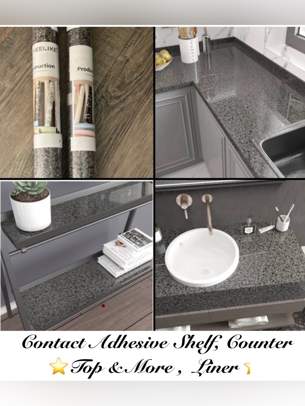 VEELIKE Gray Granite Marble Contact Paper Roll~ Set of 2 🪴🆕🪴$60 value